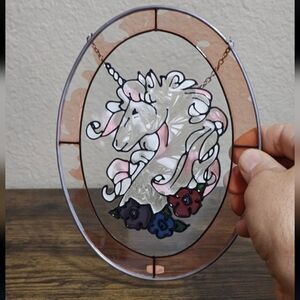 Vintage Rare Joan Baker Designs 1987 Stained Glass Unicorn Suncatcher.